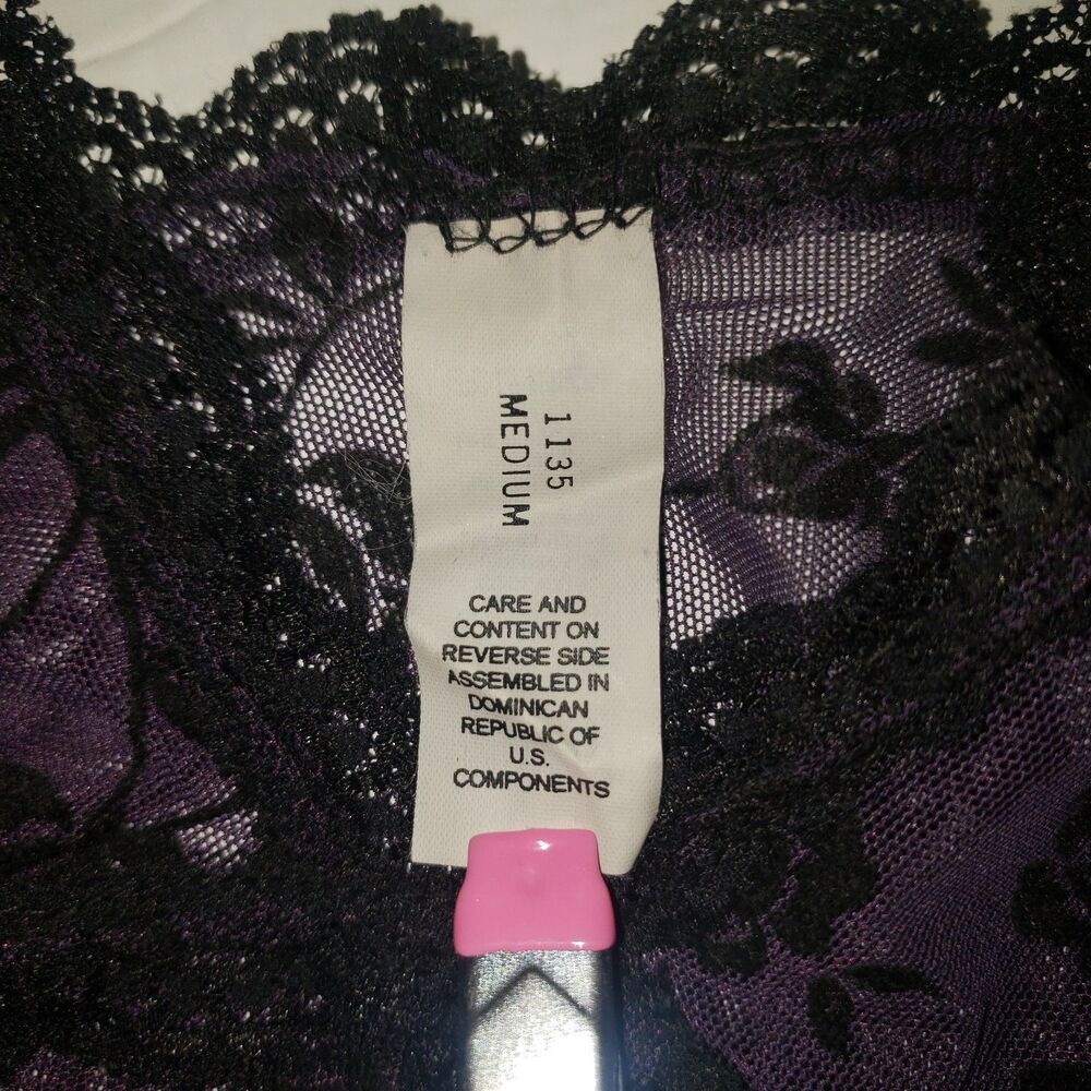 Vintage 90's Purple Black Lace Chemise Nightie Nightgown Slip Womens Size Medium - Picture 3 of 6